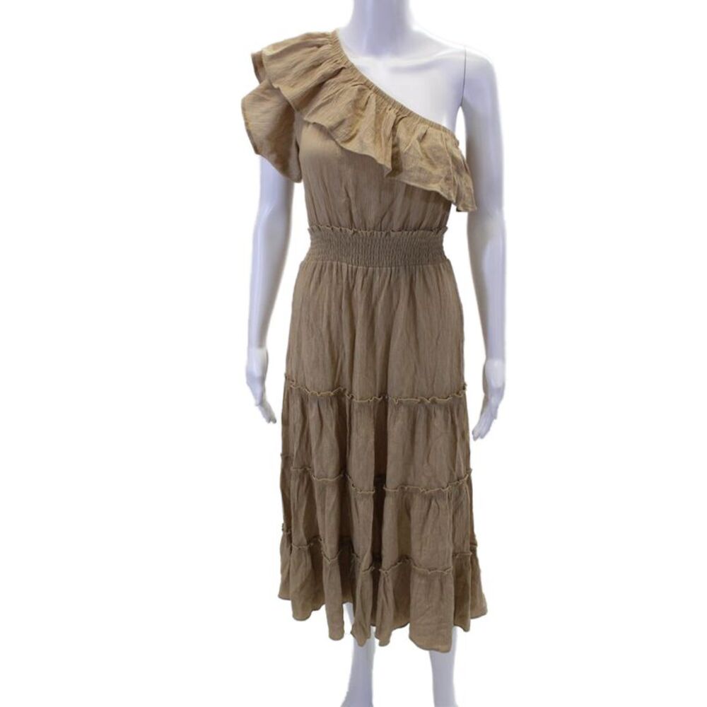 VTCH Collezioni Womens Sleeveless Scoop Neck Ruched Maxi Dress Nude Size S